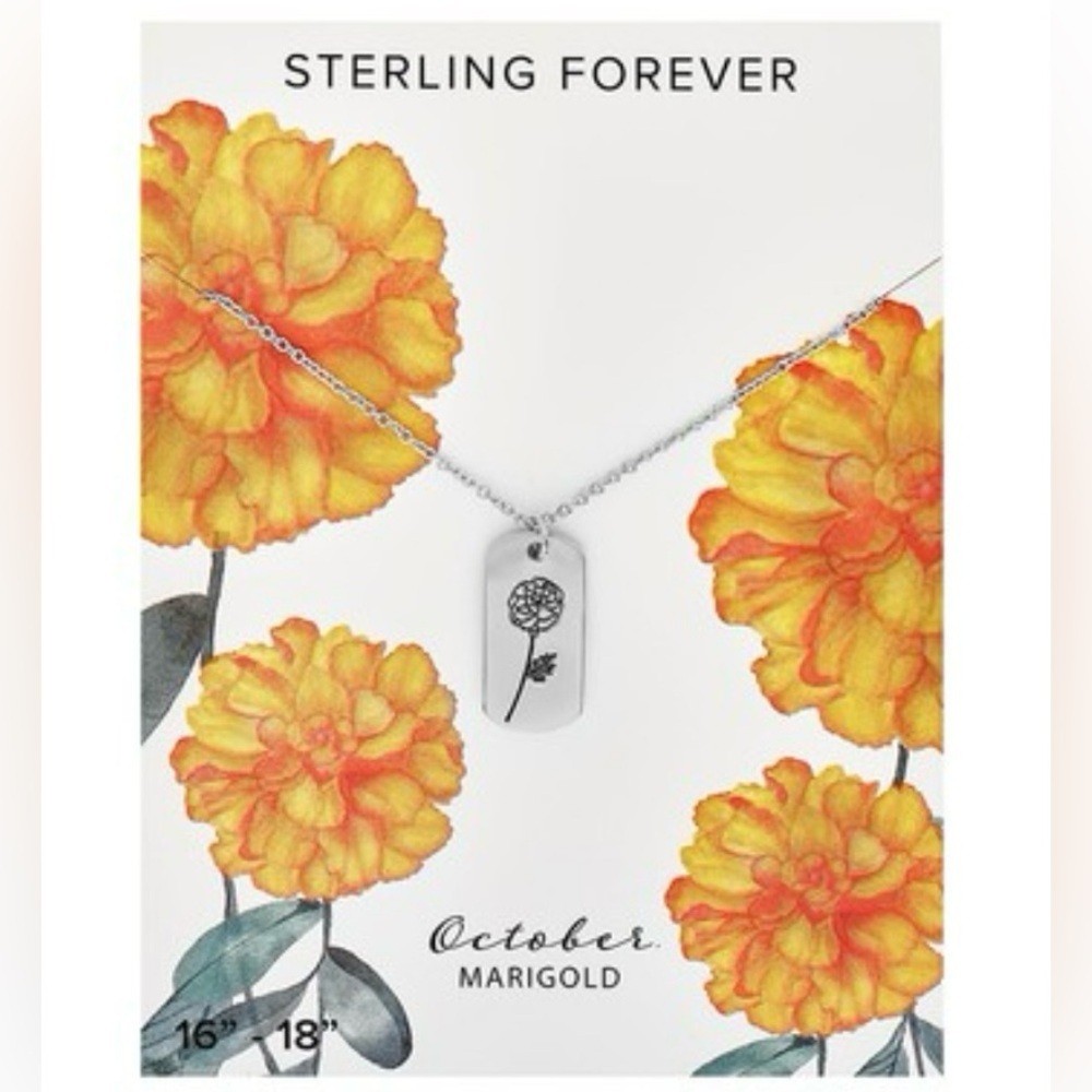 NEW Sterling Forever Silver Marigold October Birth Flower Necklace